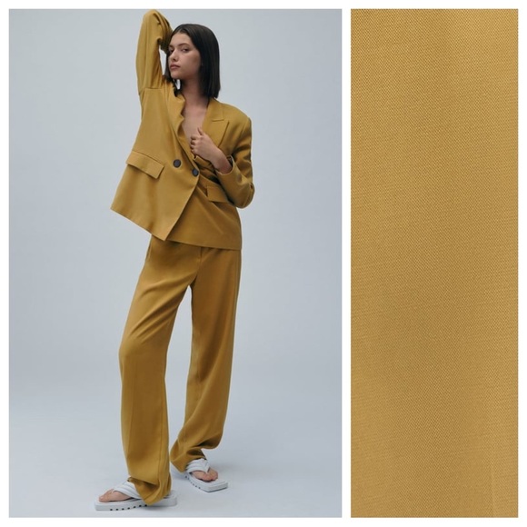 NWT. Zara Tan Full Length High-Waisted Wide Leg Menswear Trousers/Pants Size XL - Picture 3 of 10